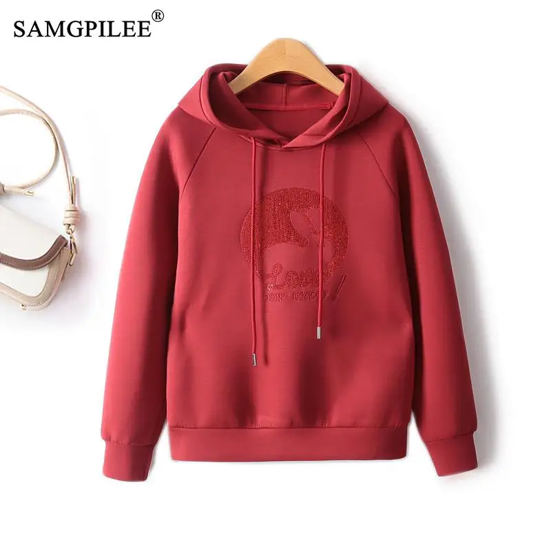 

Korean Reviews Many Clothes Autumn Cartoon Embroidered Sequin Hooded Shirt Air Cotton Long Sleeved Pullover Women's Sweatshirts