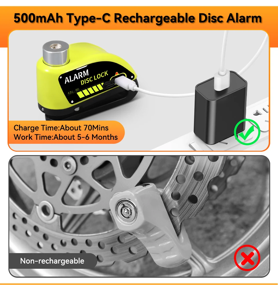 Extractme Motorcycle Alarm Disc Brake Lock 120dB Bicycle Wheel Disk Padlock Security Anti-Theft Lock Scooter Alarma Motocicleta