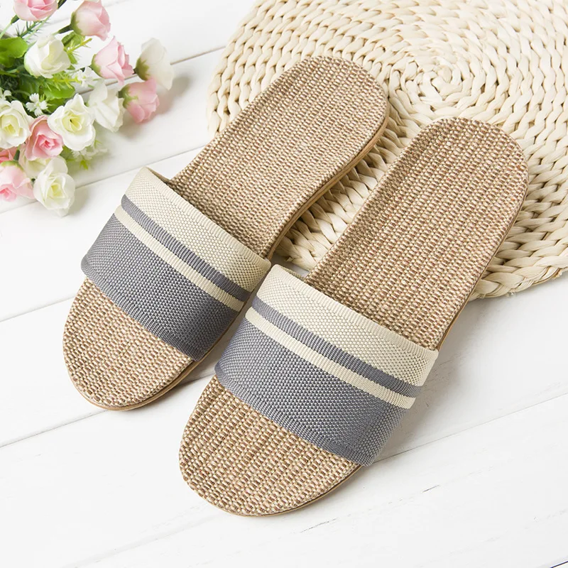 Sommer Leinen Hausschuhe rutsch feste atmungsaktive Schuhe Universal Open-Toe Home Sandalen für alle Jahreszeiten – Detail 7