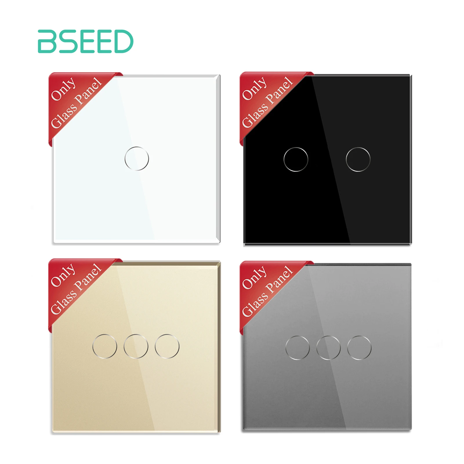 BSEED Single Wall Touch Switch Panel 1/2/3Gang For Light Switch Crystal Glass DIY Parts EU Standard 86*86mm Metal Base Included