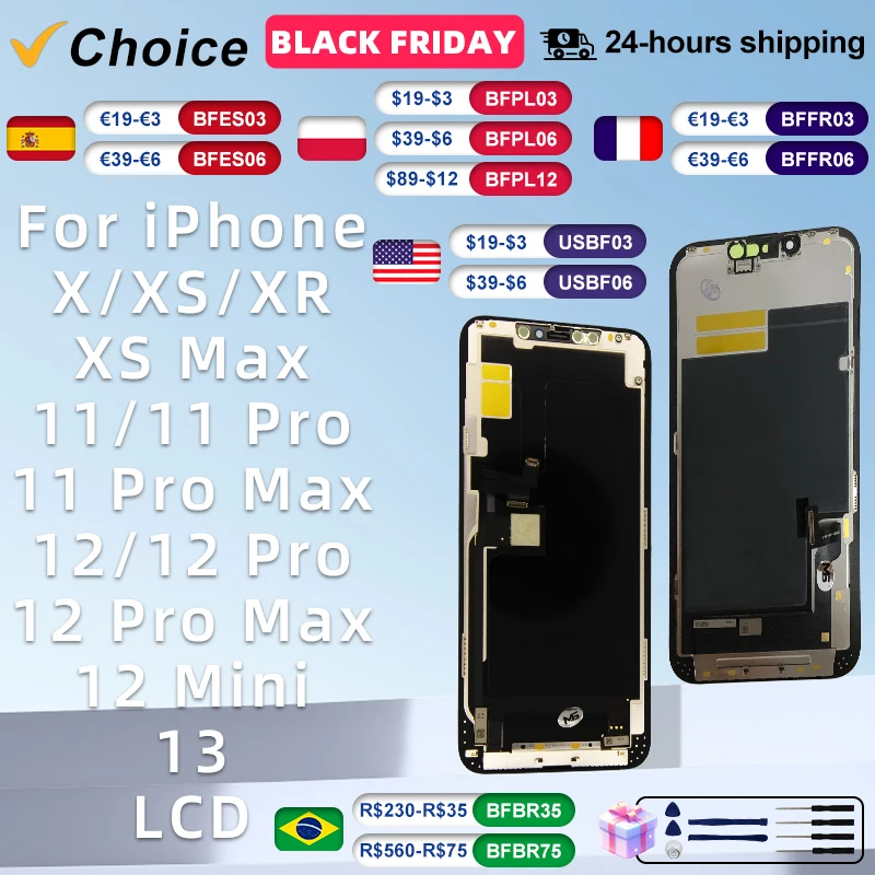 AAA Quality OLED For iPhone X XS XR LCD 12 Mini 13 Display Digitizer Touch Screen  For iPhone 12 Pro 13 Pro LCD Display