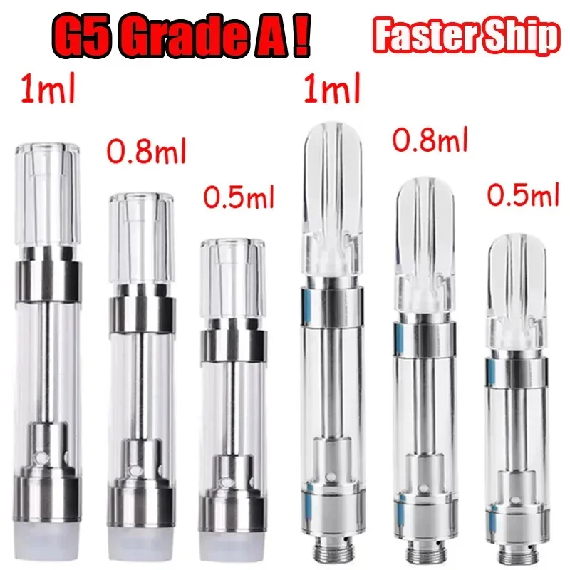 

100pcs M6T G5 Vape Cartridge Atomizers 1ml 0.8ml Round/Flat Drip Tips Ceramic Coil Plastic Carts Tank For Thick Oil Vaporizer