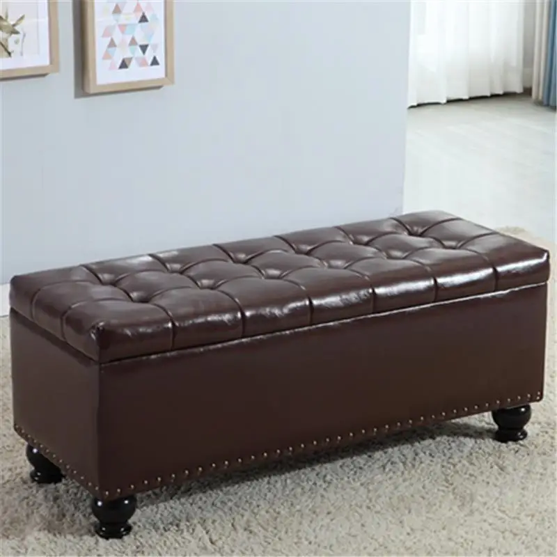 European Bedside Sofa Ottomans Bench for Sitting Shoe Changing Stool Shoe Cabinet Storage Fitting Room Solid Wood Storage Box