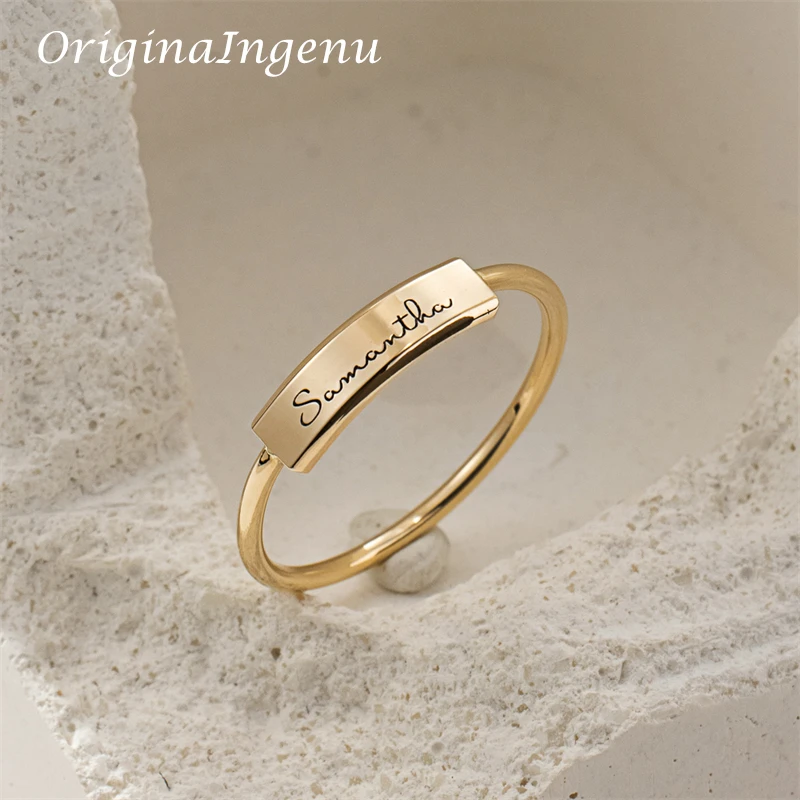 Imagem -02 - Nome Personalizado Anel 14k Cheio de Ouro Anel de Nome Personalizado Anel de Empilhamento Delicado Jóias Resistentes Tarnish Gravado Nome do Bebê Anel