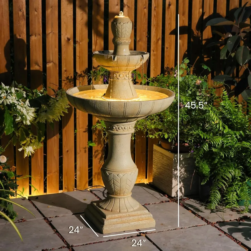 

45.28H 3-Tier Outdoor Water Fountain with LED Lights Large Italian Resin Garden Fountain, Customized
