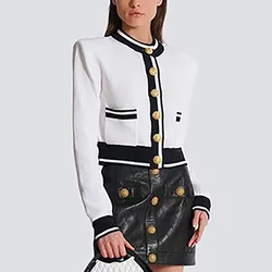 Women's knitwear, metal button short Cardigan, Embroidery shoulder pad high quality top, Fall new, 2024, y2k