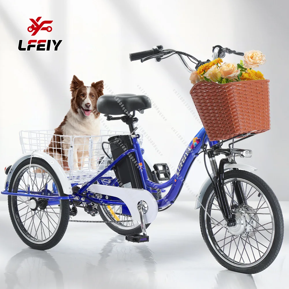 

20-дюймовый 7-скоростной электрический трицикл, мощный электрический трицикл для взрослых с педалями