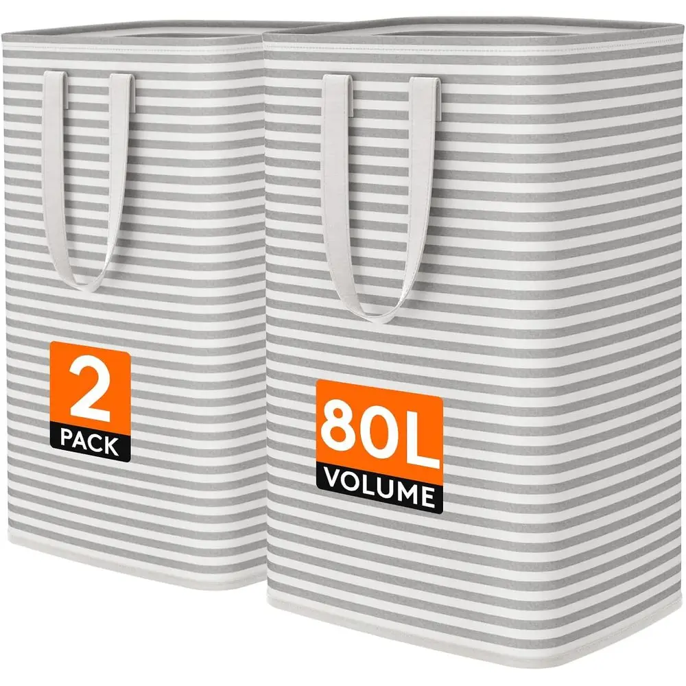

2 Pack Laundry Basket 80L Each, Collapsible Clothes Hamper with Reinforced Handles, Restanding Waterproof Design for Bedroom and