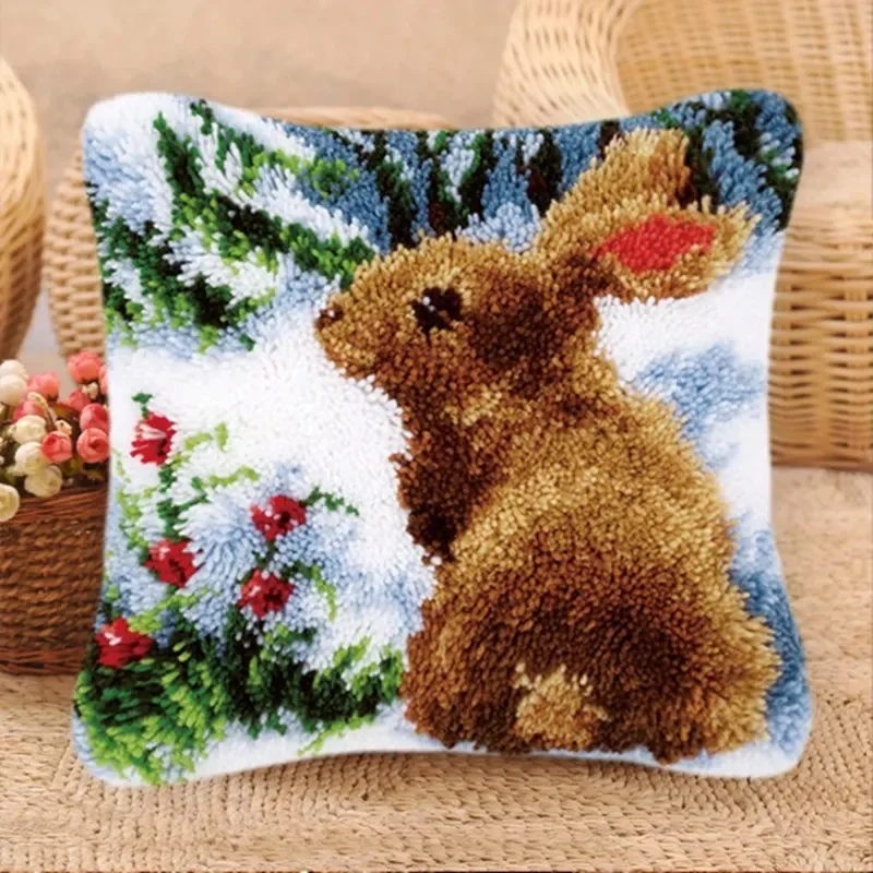 Handmade Unfinished Embroidery Pillowcase Latch Hook Pillow Kits cartoon animal cross-stitch DIY Needlework Crocheting Rug Kits