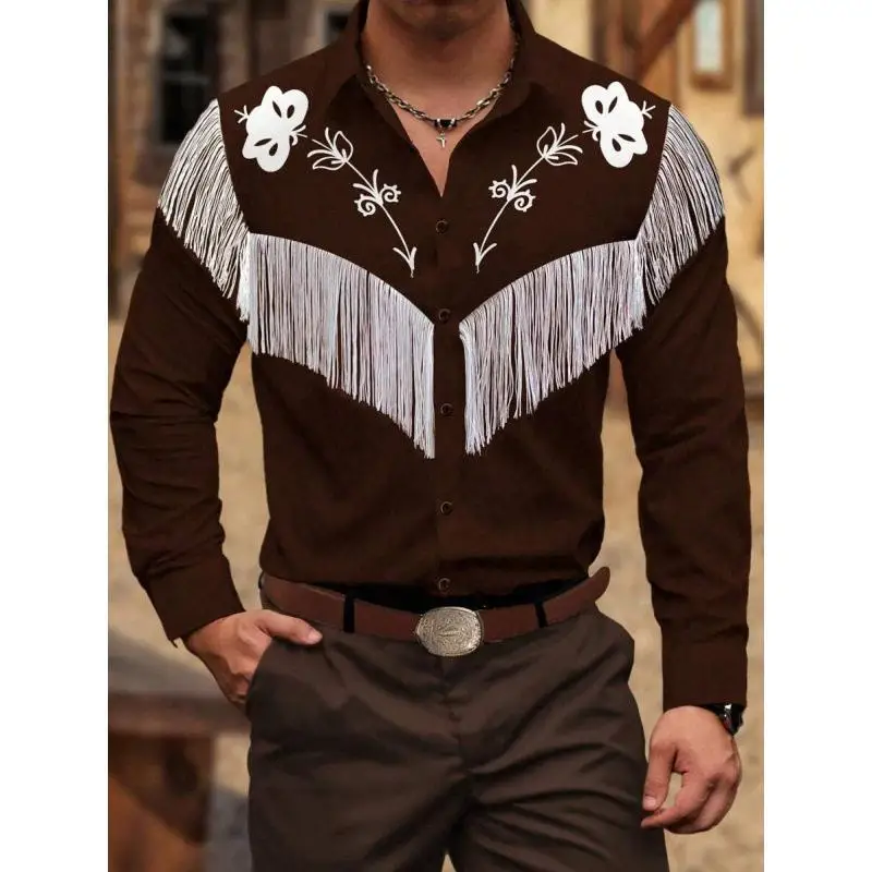 

3D Printed Lapel Shirt Men's Cleanfit Cuba Collar PU Leather Spring Season Fashionable Printed Shirt Inner Wear Spring C...