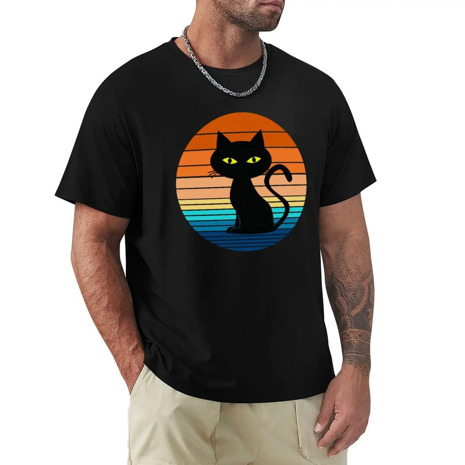 

Vintage Eighties Style Cat Retro T-Shirt Regular Fit Plain Tee Shirt