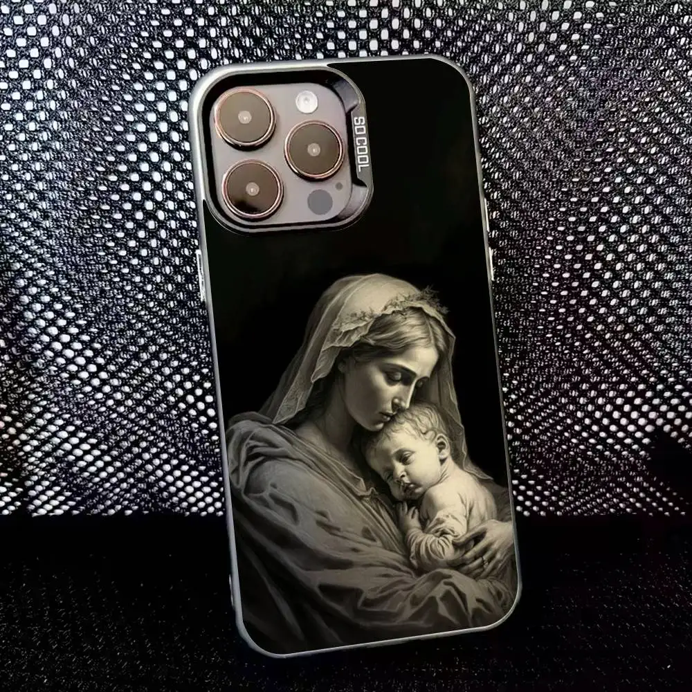 Virgin Maria Mary Phone Case For iPhone 16,15,14,13,12,11,8,7,Pro,Max,Plus,Mini,XS,SE Anti Fall Black Matte Hard