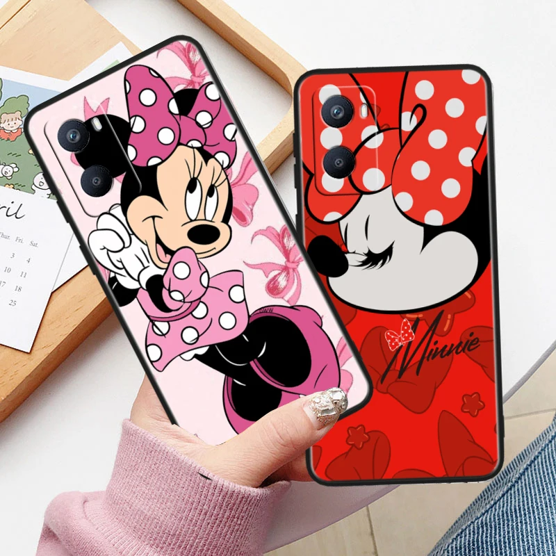 Red Minnie Disney Mouse For OPPO A96 A94 A93 A77S A76 A74 A73 A72 A57S A56S A54S A53 A52 A15S A9 A5 Black Phone Case