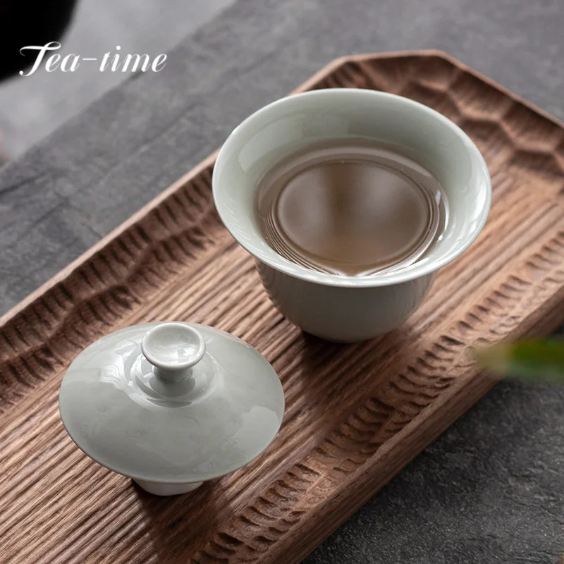 150ml Antique Plant Wood Gray Ceramic Gaiwan Antique Tea Tureen Household Tea Maker Cover Bowl Cafes Accessories Decoration