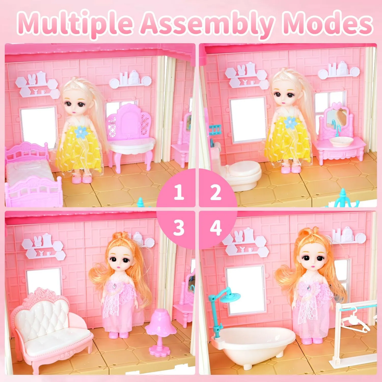 プリンセスキャッスルヴィラドールハウス |   人形と家具付きの5つの部屋 |   女の子向け教育用プレイハウス |   誕生日ギフトボックス (21.28インチ x