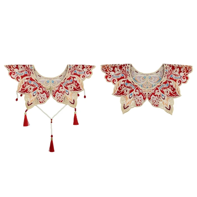 Embroidered Flower Tassels Collar Faux Collar Traditional Han Costume Decorative Collar Shawl Wrap for Cultural Event