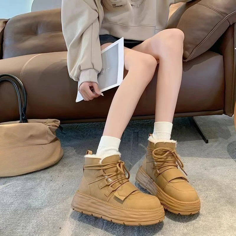 

Легкая женская обувь. Ботильоны на шнуровке. Нескользящие меховые ботинки. Плюшевые, теплые, шикарные и элегантные, новые рок-распродажи. Женские зимние ботинки Y2k.