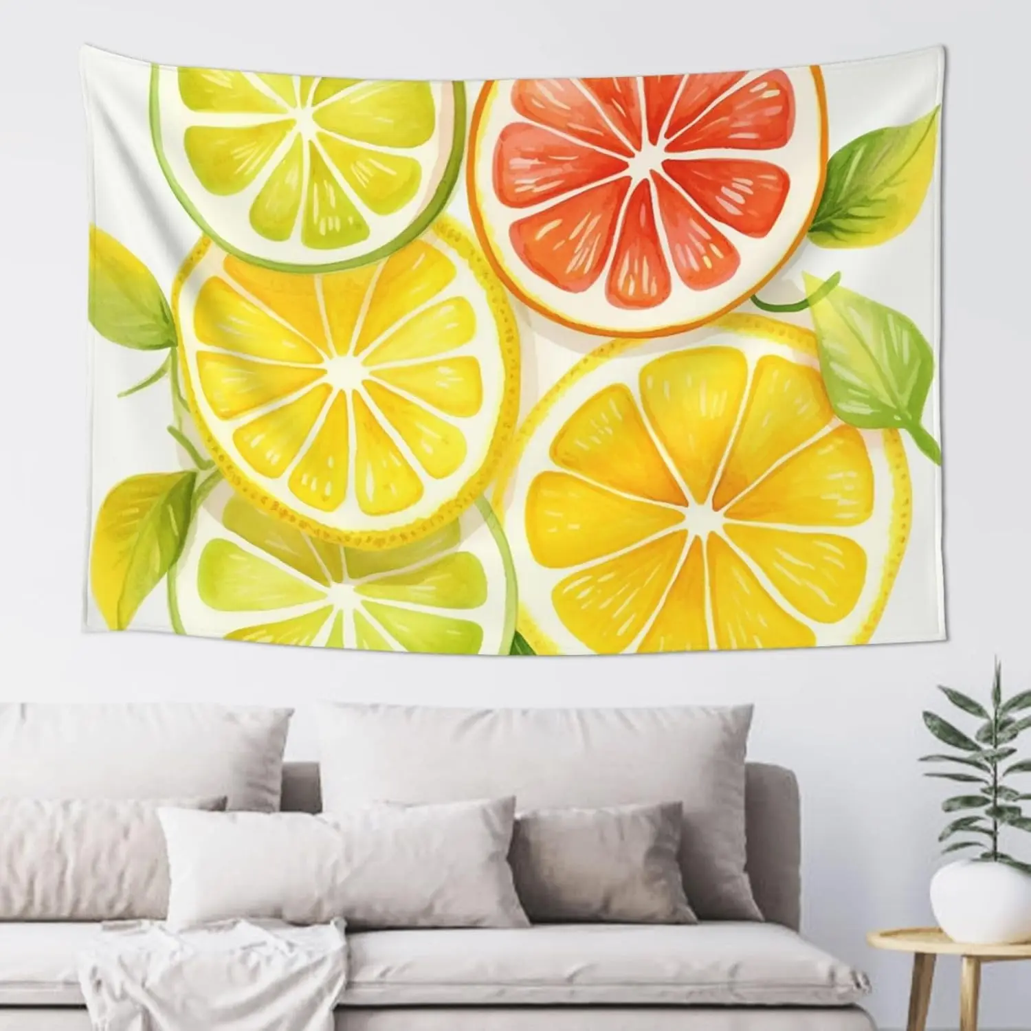 Boho Citrus Fruit Wall Tapestry Lemon Orange Summer Tropical Kitchen Decor Watercolor Hanging Poster Art