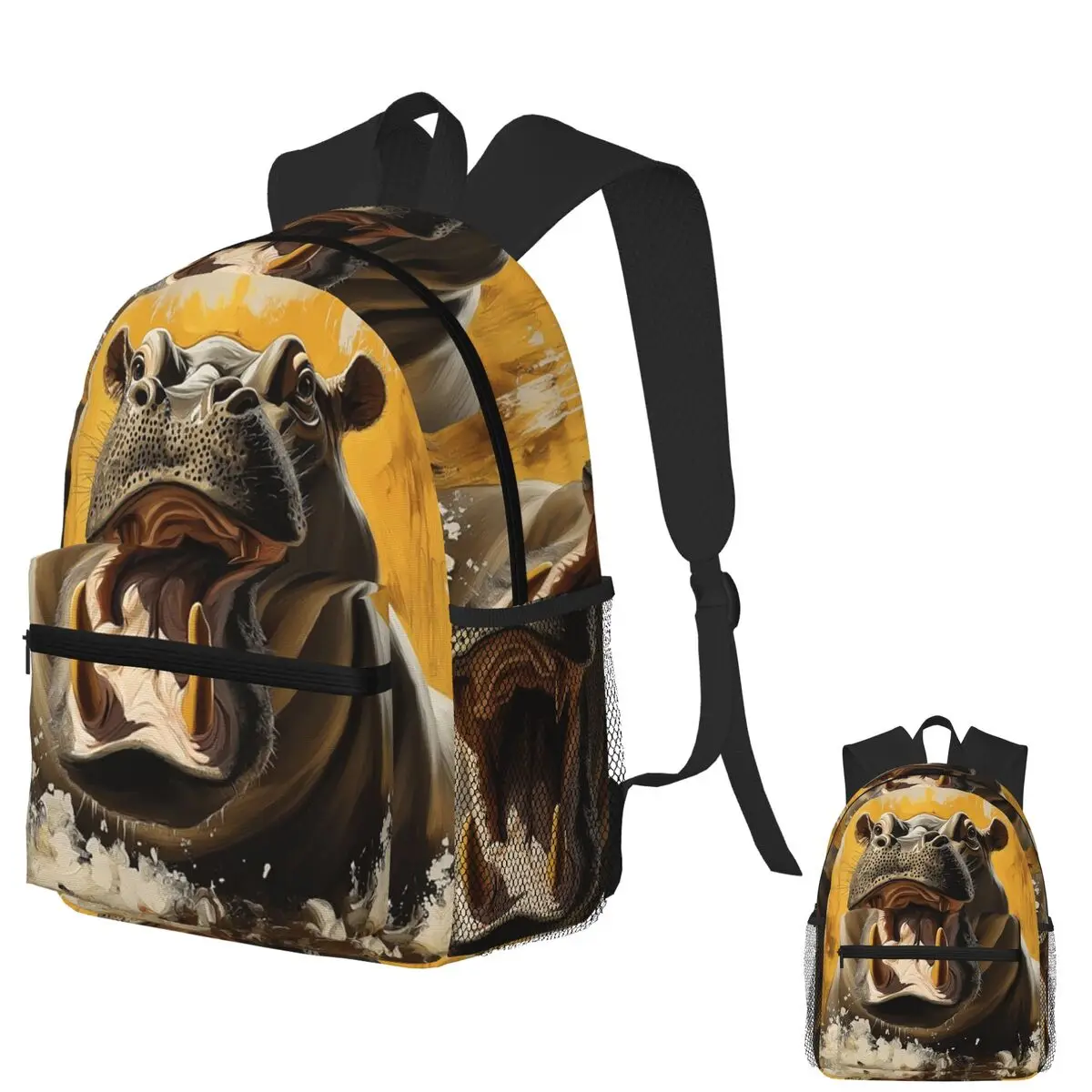 

Stunning Hippopotamus Painting Student Backpack School Bag Hiking Travel Daypack for Boys Girls Bookbag Shoulder Bags