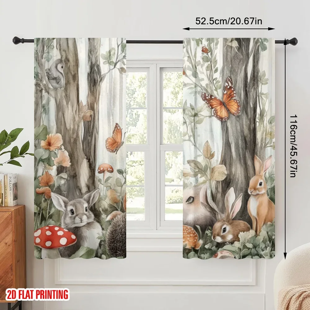 2pcs,2D plane printing Curtain Popular Forest Friends Versatile Durable Polyester (without rod) Decorations Outdoor Perfect for