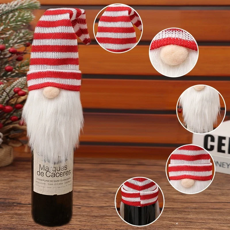 2026 New Christmas Faceless Elderly Knitted Wine Bottle Cover Woven Wine Bottle Bag Holiday Table Decoration Wholesale