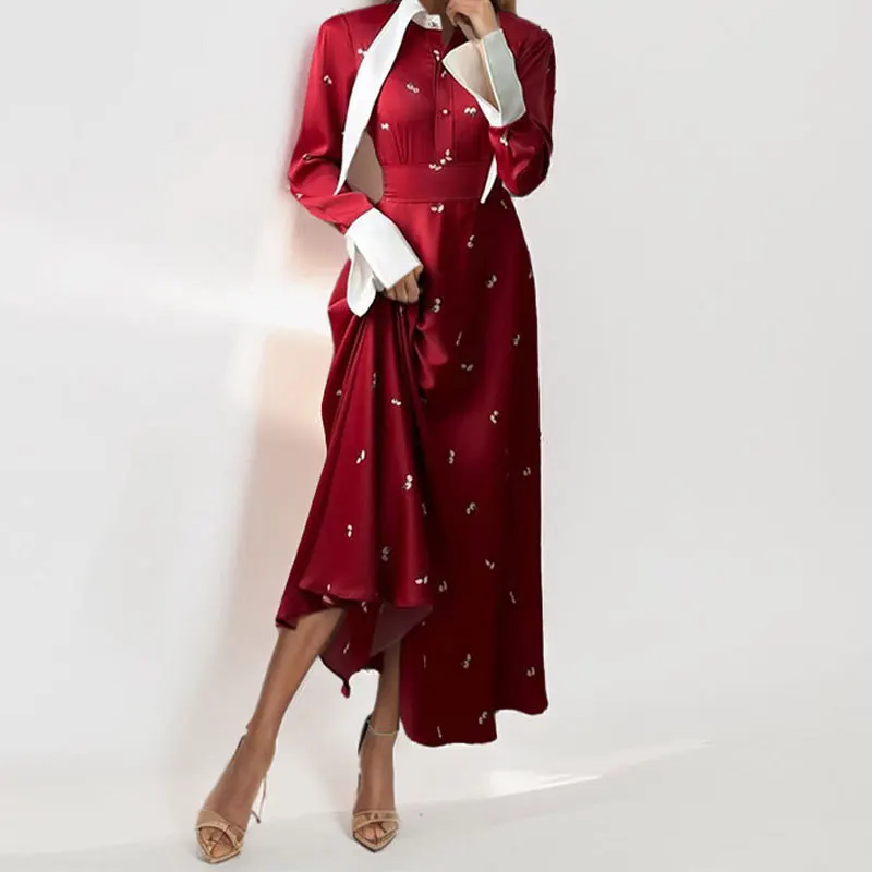

2025 Spring and Summer New Women's Design Sense Elegant Temperament Simple Generous Fashion French Lapel Long-sleeved Dress