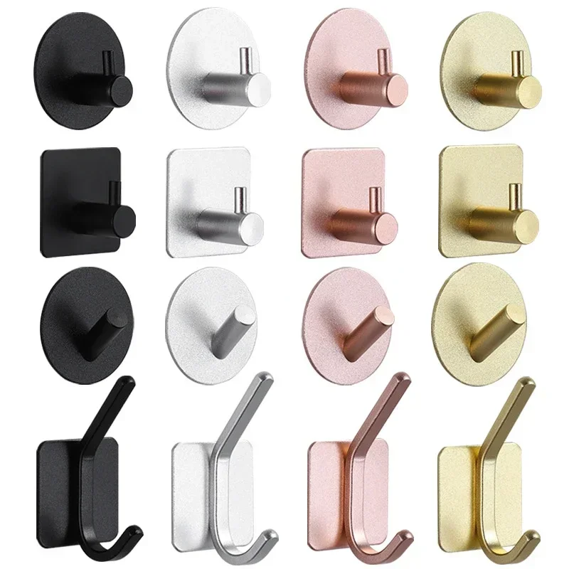 Adhesive Wall Hooks Hanging Mounted Door Key Cloth Coat Bathroom Robe Hanger Kitchen Hardware Rack Shelf Bag Hook Organizer