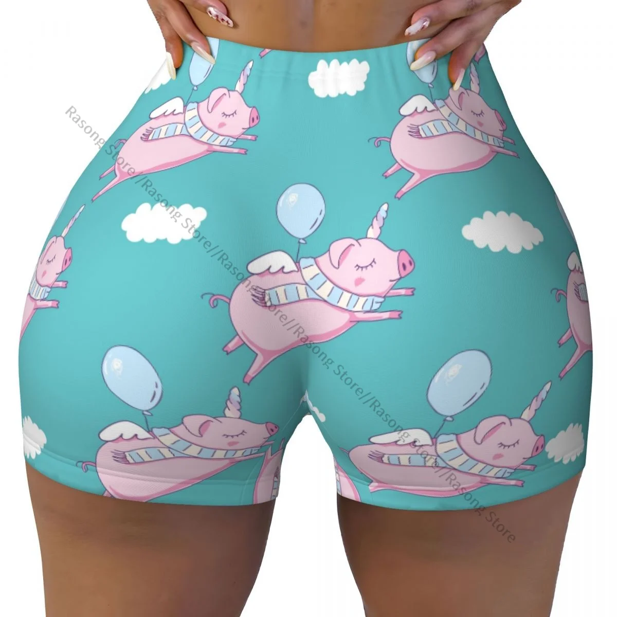 Women Yoga Shorts Cute Pig As Pegasus And Unicorn Workout Shorts Fitness Ladies Yoga Gym Running Short Pants Sportswear