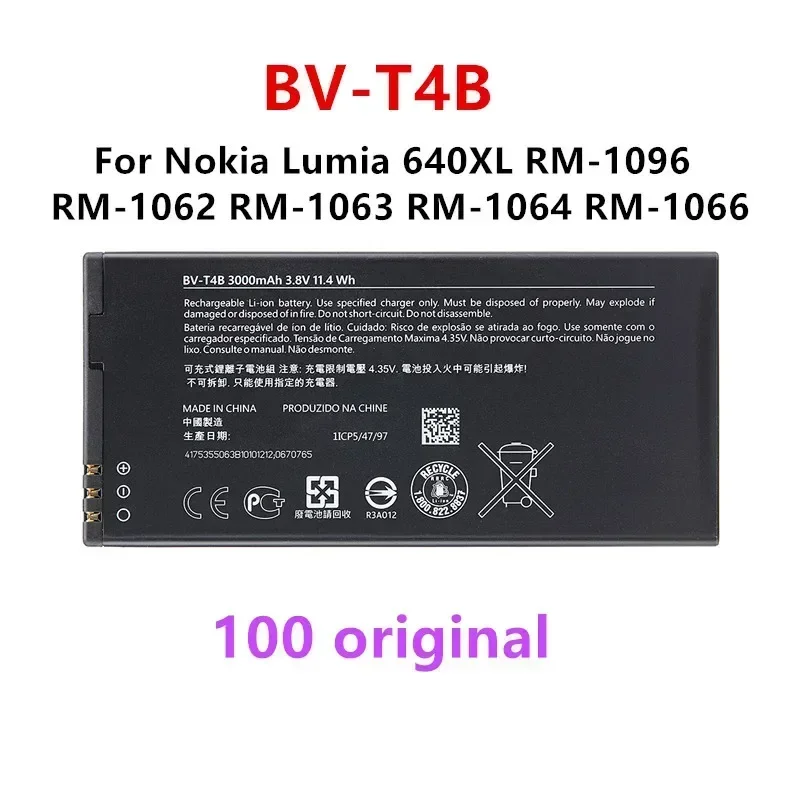 

Original BV-T4B 3000mAh Replacement Battery For Nokia Lumia 640XL RM-1096 RM-1062 RM-1063 RM-1064 RM-1066 Lumia 640 XL Batteries