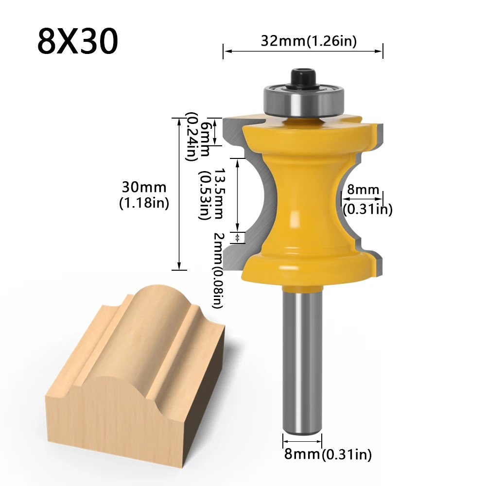 Imagem -03 - Bullnose Shank com Bead Coluna Router Bit Line Knife Tenon Cutter Ferramenta de Madeira 12 Mm6 Mm8 mm 1pc