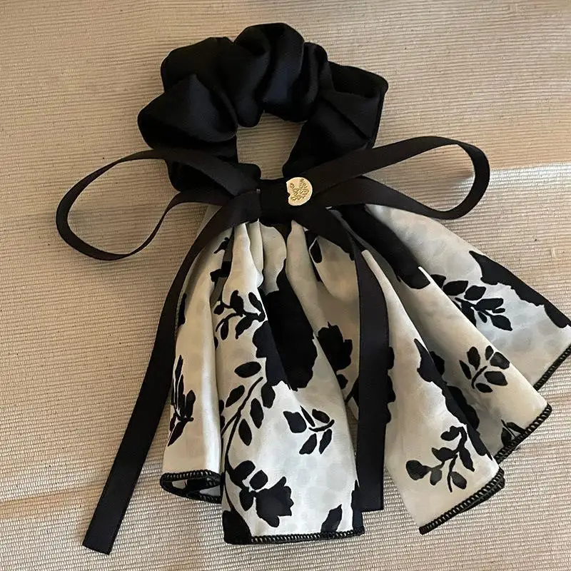 

Non-metallic fabric hair accessories, French elegant flower streamer bow large hair band women's retro headband gentle