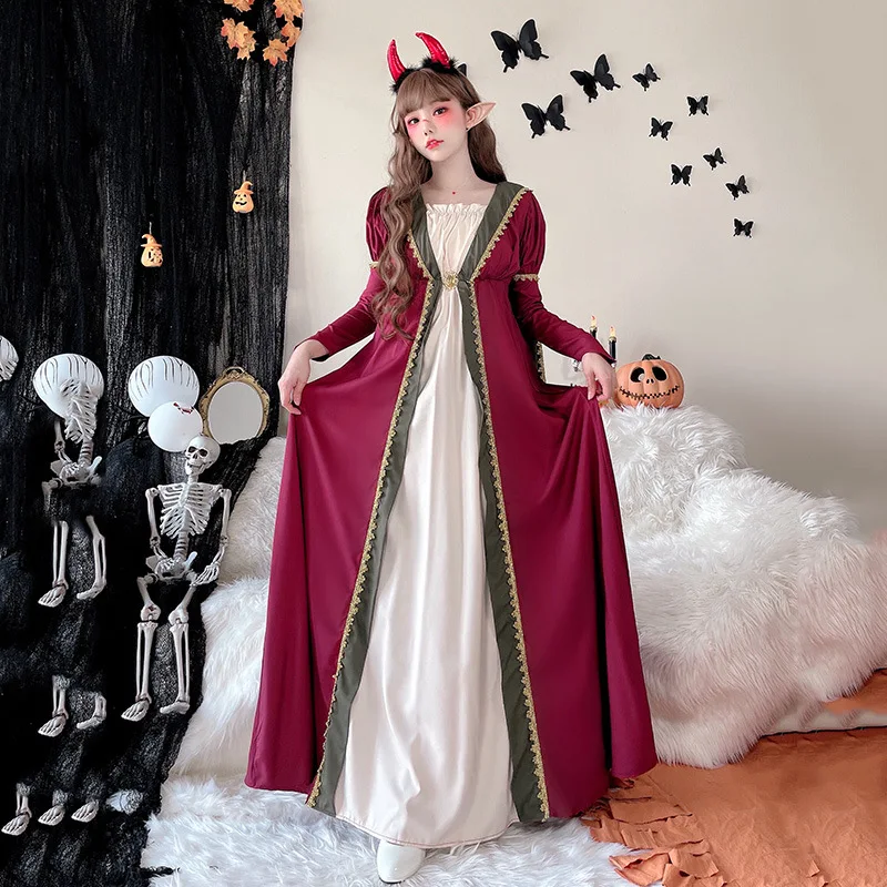 أزياء الهالوين للملكة والنوادي الليلية على الطراز القوطي الساحرة رداء كيب الساحرة طويل Sve Dr Stage ملابس نسائية تقليدية عرقية