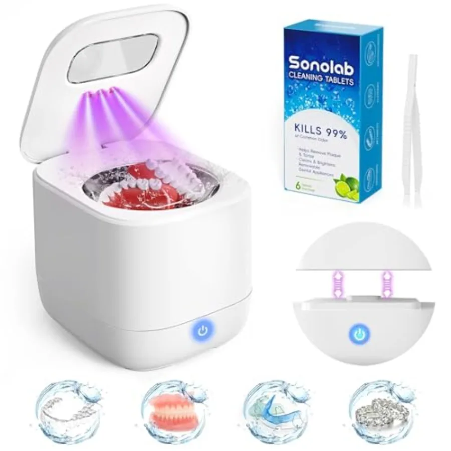 

Ultrasonic Retainer Cleaner Machine with Removable Tank and Cleaning Tablets 45kHz Sonic Dental Cleaning Pod 240ml Large Capaci