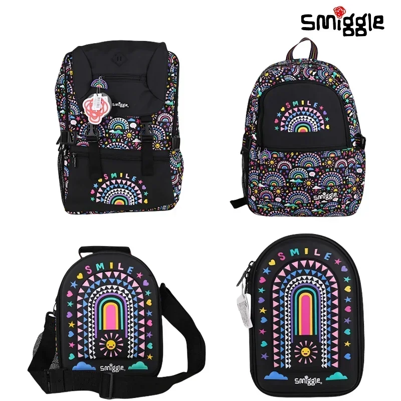 Genuine Australian Smiggle New Rainbow Colorful Book Bag Pen Box Pen Bag Large Double Button Postman Backpack Student Gift