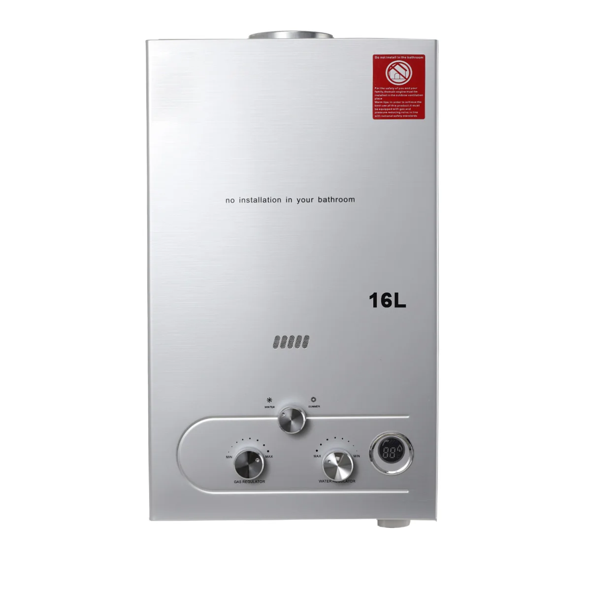 18L 16L Tragbarer LPG-Gas-Durchlauferhitzer 36KW/32KW Tankloser Sofort-Warmwasserbereiter für Camping und Wohnmobile, Batterie-Zündung ohne Stromanschluss – Weiß/Silber Panel
