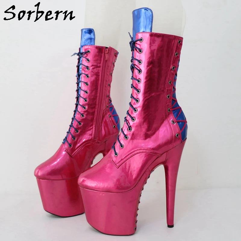 Sorbern Drag Queen Fetish Boots Women Ankle High Lace Up Exotic Pole Dance Acro Style Stripper Heels 8 Inch Custom Colors