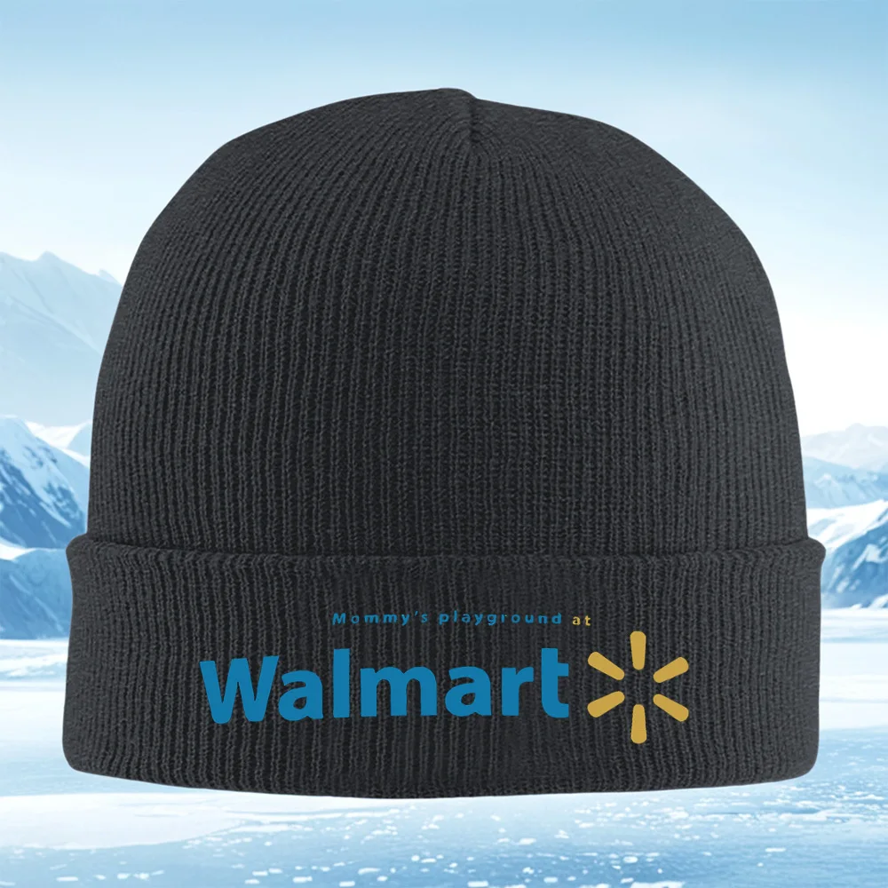 Blue Walmart texto símbolo parque infantil hombres mujeres Unisex sombrero de punto gorro Jersey gorra invierno térmico cálido Navidad al aire libre Cycli