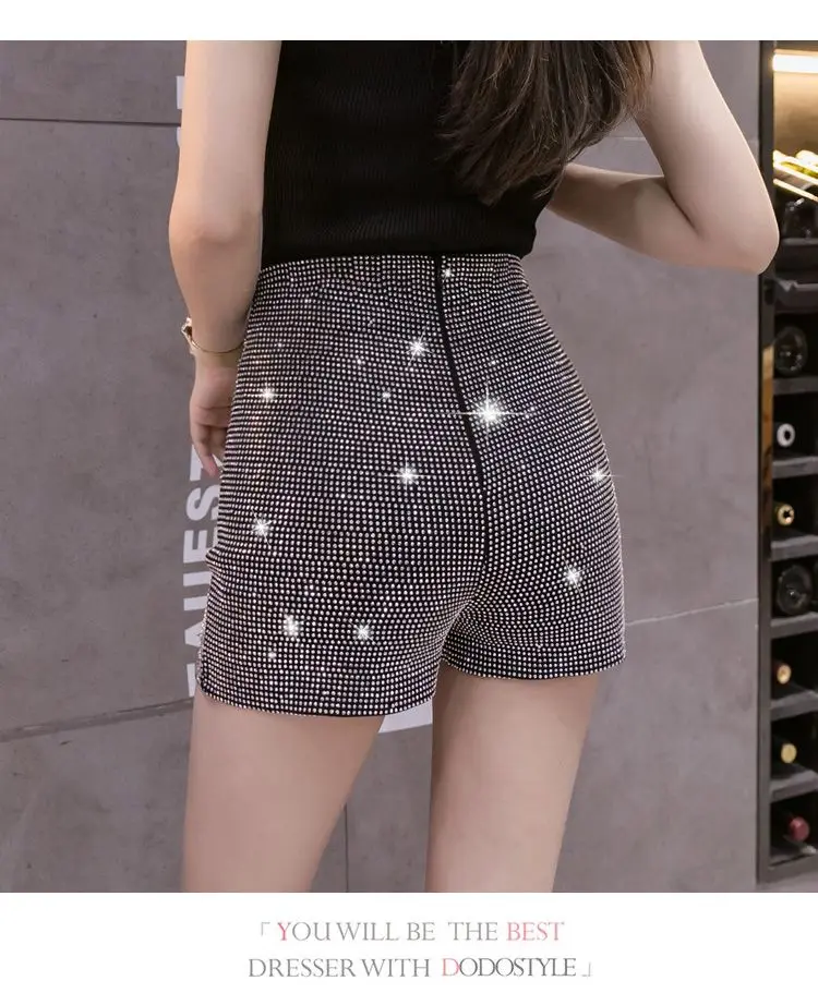 2024 Summer Women\'s Fashion Heavy Industry Hot Diamond Design Shining and Shining Slim Fit High Waist Shorts