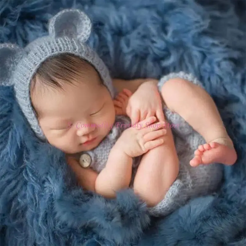 85AE Newborn Baby Infant Photography Props Boy Girl Outfits Bear Hat Romper