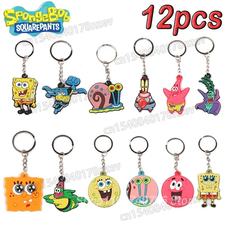 1set SpongeBob SquarePants Keychain Anime Cartoon Figure Pvc Key Ring Accessories Bag Pendant Decoration for Kids Toy Gift