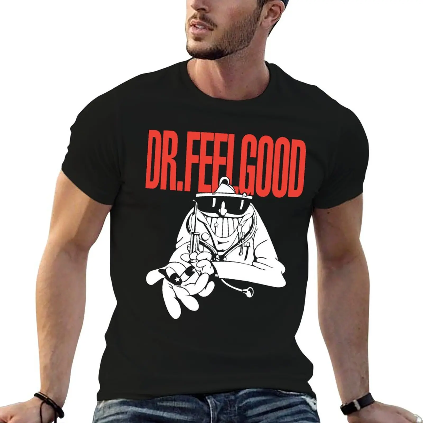 Funny Gift For Animal Dr Feelgood Dark Grey Vintage Photograp T-Shirt Work Wear Lightweight Tee