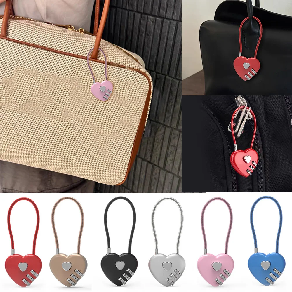 Bag Locks Luggage Safety Locks With Love Shaped Backpack Padlock Love Lock Bag Pendants Wedding Lock Gift Women Bag Accessories