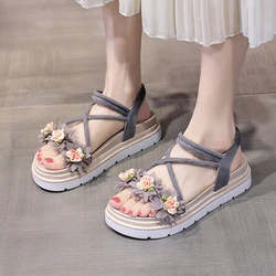 Sandals Women Summer New Fashion Women's Sandals Platform Flowers Thin Belt Women Shoes Round Head Comfortable Open Toe Shoes