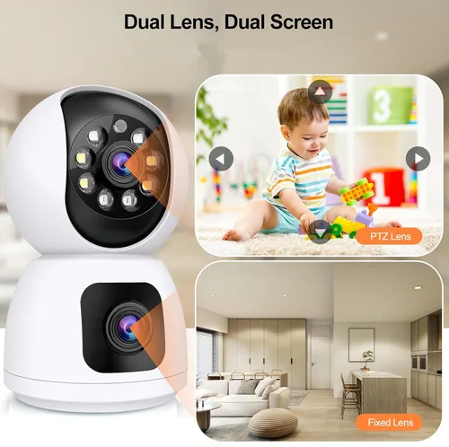 Imagen 2 del producto Cámara WIFI 5G de doble lente de 8MP Tuya Smart PTZ 4K HD pantalla Dual seguimiento automático cámaras de videovigilancia de seguridad inalámbrica para interiores