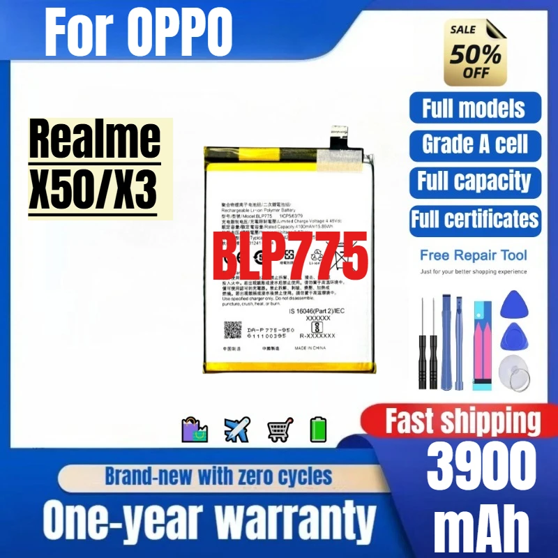 BLP775 for OPPO Realme X50/X3 Mobile Phone Battery 0Cycle High Quality High Capacity Replacement Bateria Grade A Cell with Tools