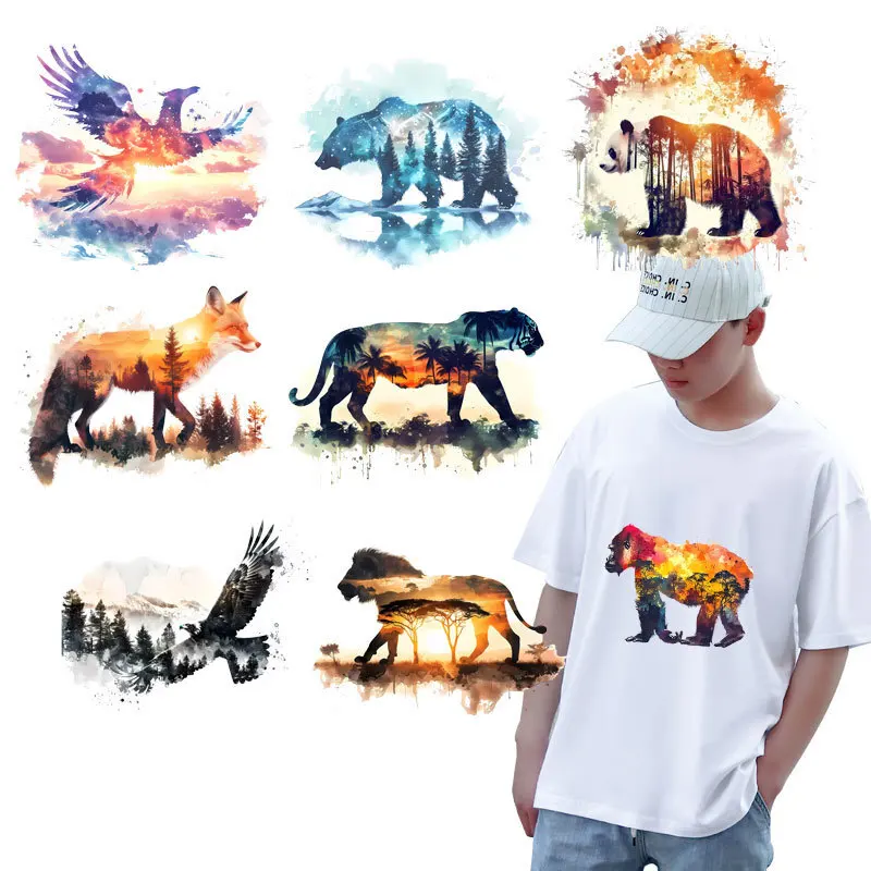 

Heat Transfer Sticker for Clothes Decoration, DIY Accessory, Print on T-Shirt, Iron On Patch, Polar Bear, Eagle and Wolf