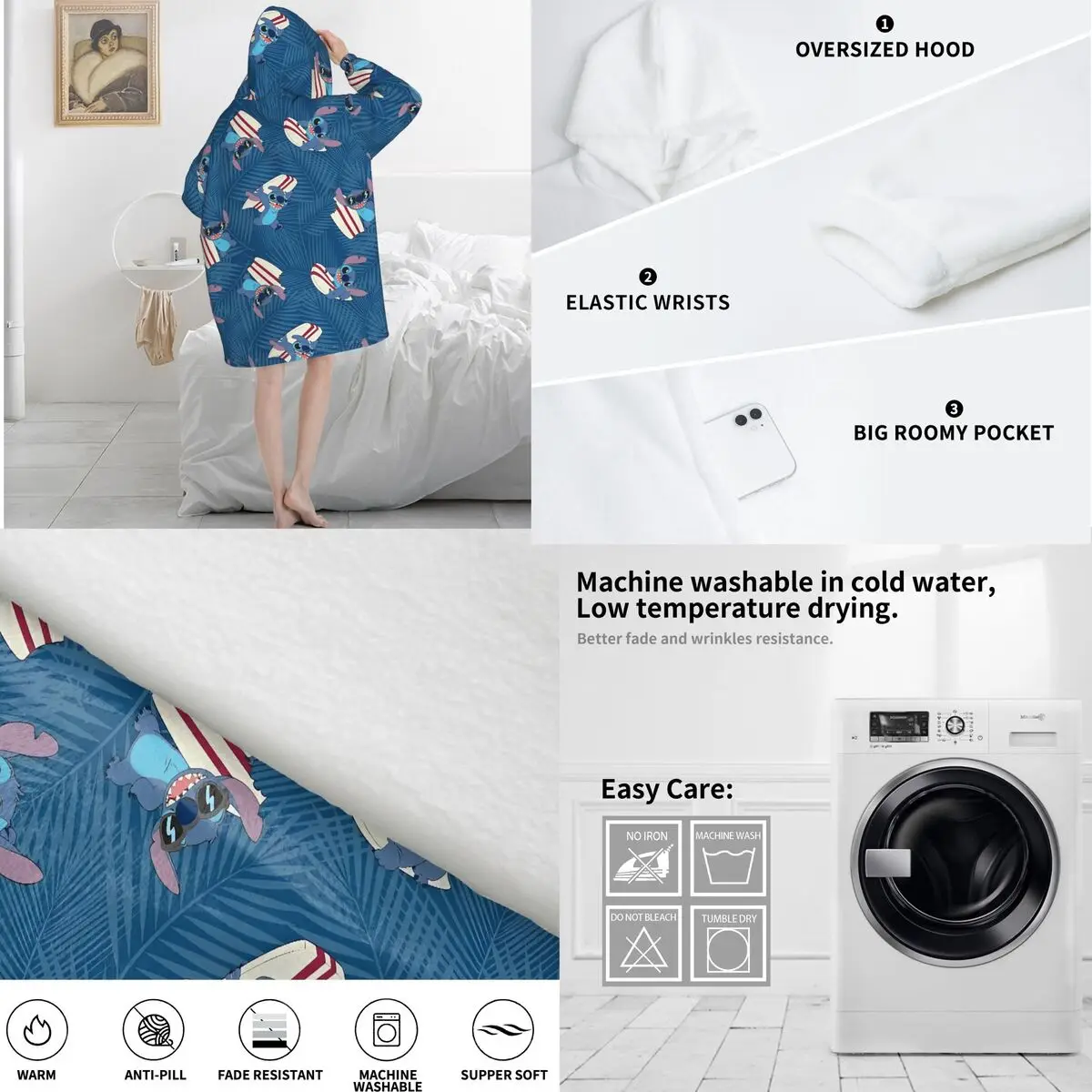 Stitchs Oversized Blanket Hoodie Sweatshirt Long Fleece Hooded Wearable Blanket with Large Pocket for Women Men