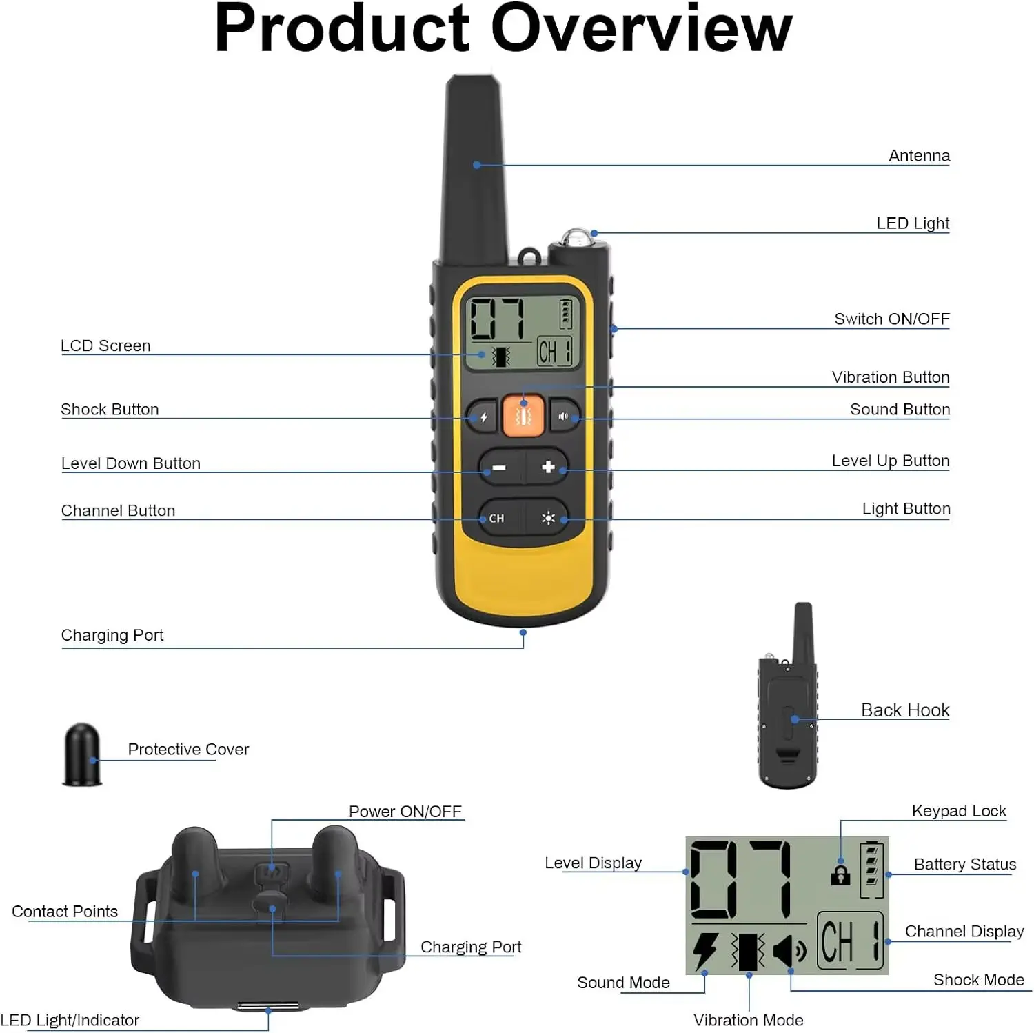 Профессиональный шоковый ошейник для собак с пультом дистанционного управления для 2 собак, водонепроницаемый ошейник для тренировок по диапазону 2600 футов со светодиодом, звуковым сигналом и вибрацией