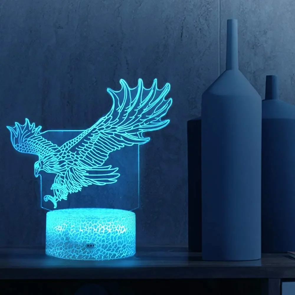 3D Eagle LED Night Light com controle remoto sem fio, abajur, decoração do quarto, iluminação interior, presente de Natal e aniversário, 16 cores