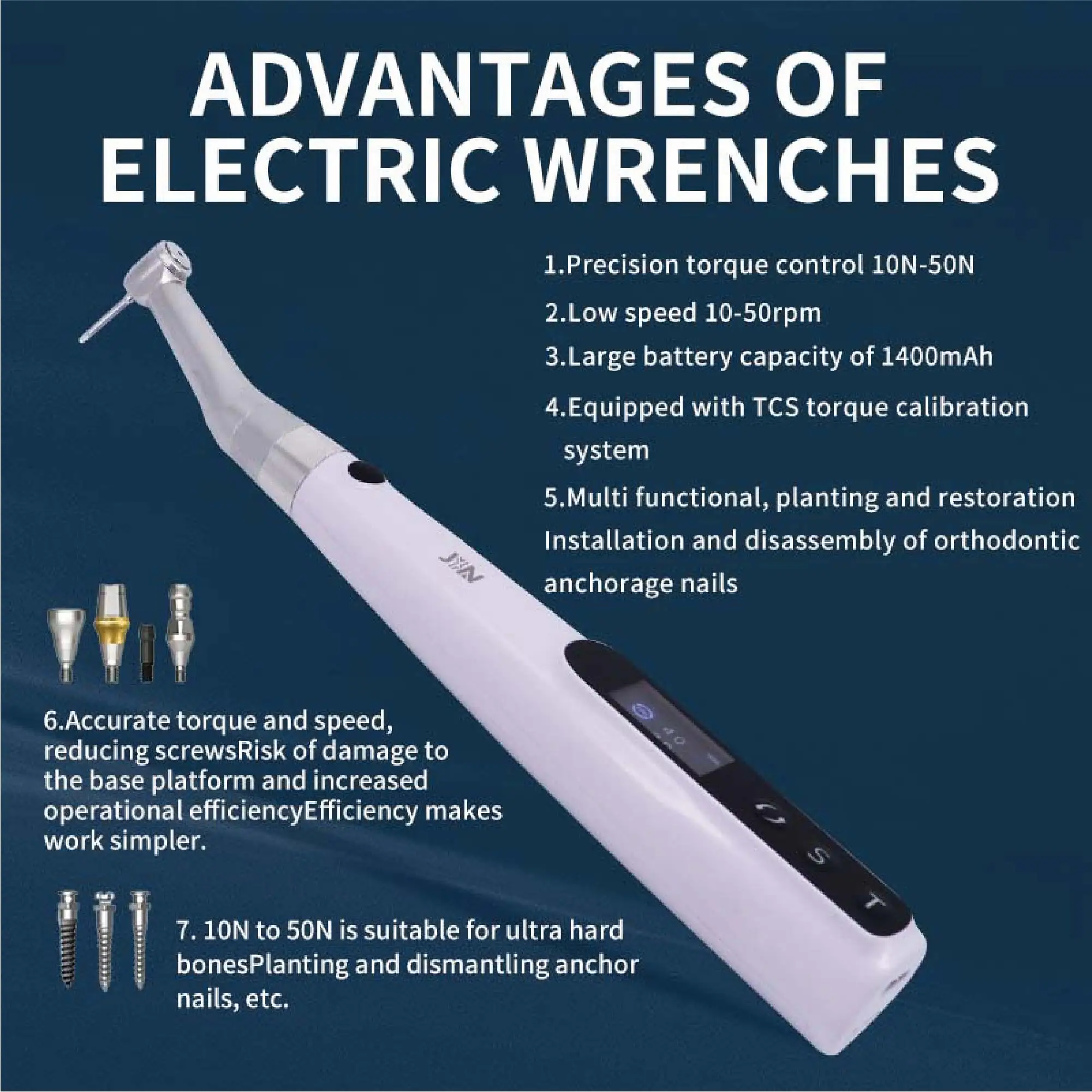 Dental Electric Torque Wrench Implant System Motor 16:1 Wireless 360° Rotated 50Ncm 50rpm Screwdriver Dentistry up to 16500rpm